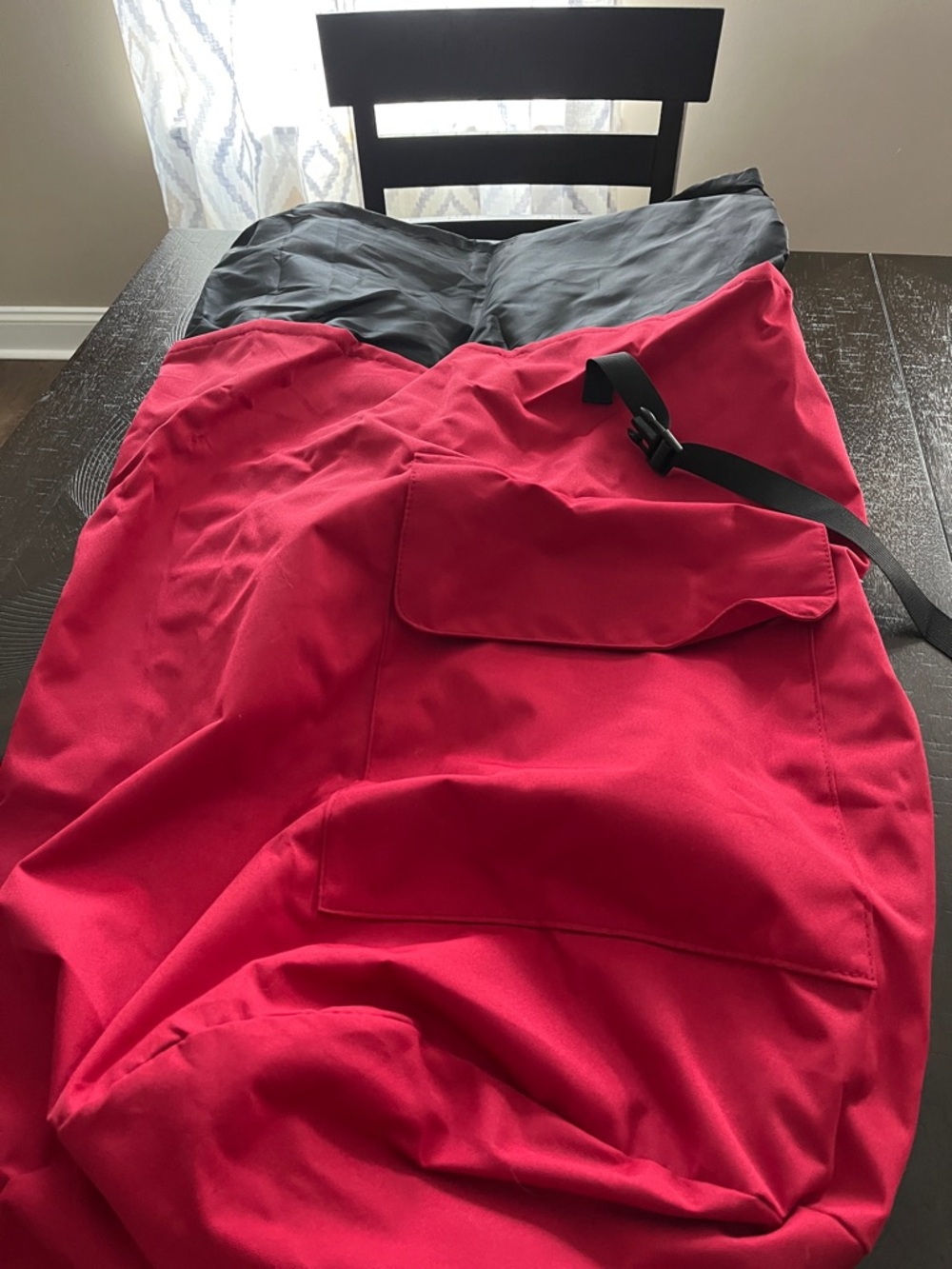Red Outdoor Storage Bag with Black Top and Buckle